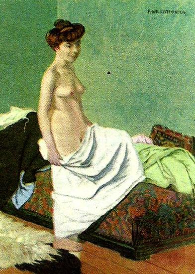 Felix  Vallotton naken kvinna som haller sitt nattlinne Norge oil painting art